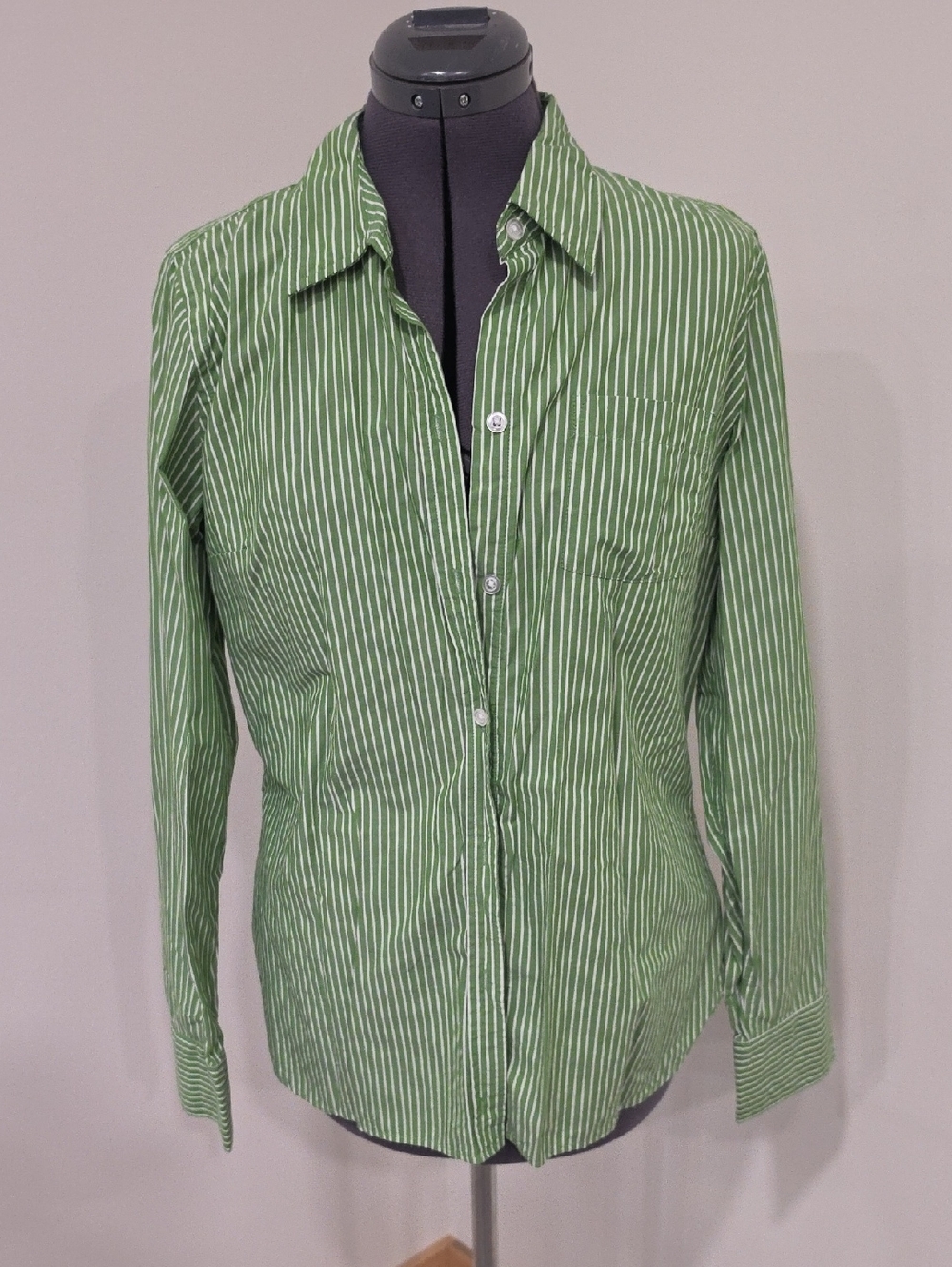 American Eagle Outfitters Green and White Striped Women’s Button-Down Shirt